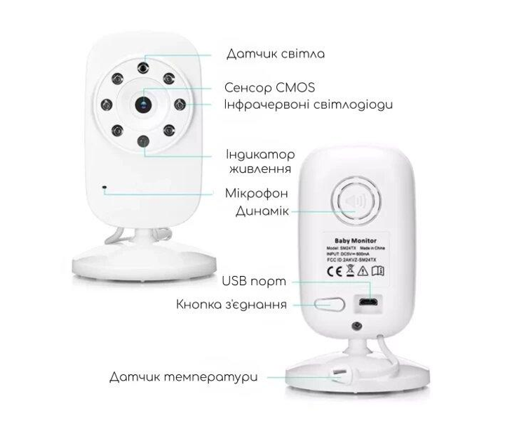 Видеоняня Baby Monitor SM-32 + гибкий держатель камеры, датчик звука, беспроводная радионяня с портативным дисплеем и измерением температуры Поворотная радионяня с энергосберегающим режимом - изображение 9