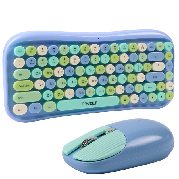 Беспроводная Bluetooth клавиатура с мышкой TWolf TF660, Blue - изображение 2
