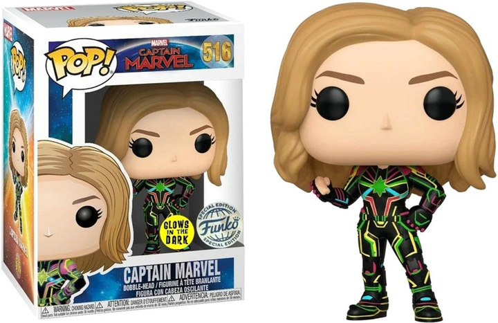 Фігурка Funko Pop! Marvel Captain Marvel Captain Marvel Світиться в темряві 516 Bobble-Head (889698692373) - зображення 3