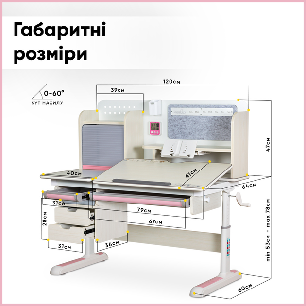 Детский стол Mealux Winnipeg Multicolor Plus MG Pink (BD-630 MG + PN з тумбою) - изображение 5