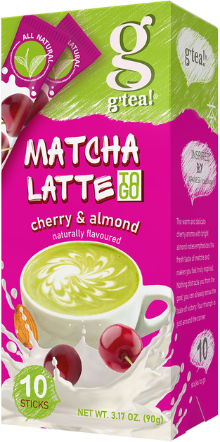 Акція на Упаковка напою G'tea на основі зеленого чаю Matcha Latte Cherry & Almond 10 шт. х 9 г від Rozetka