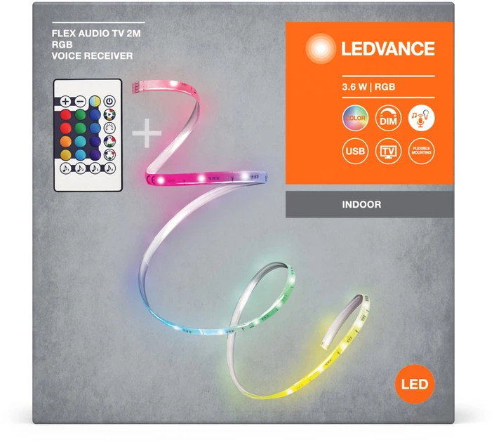 Світлодіодна стрічка LEDVANCE FLEX AUDIO TV Voice 3,6W RGB 5V USB 2M (4099854095368) - Фото 8 Світлодіодна стрічка LEDVANCE FLEX AUDIO TV Voice 3,6W RGB 5V USB 2M (4099854095368) - зображення 8