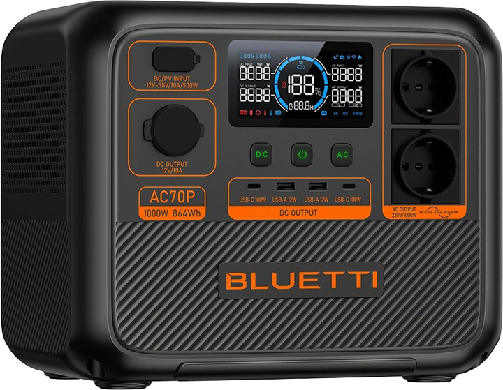 Stacja ładująca Bluetti AC70P / 1000 W / 864 Wh / LiFePO4 (PB931378) - obraz 3