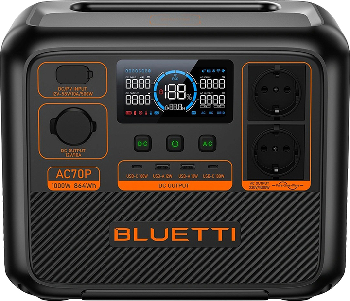 Зарядна станція Bluetti AC70P / 1000 Вт / 864 Вт⋅год / LiFePO4 (PB931378) - зображення 1