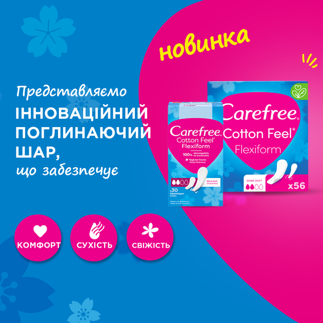 Щоденні гігієнічні прокладки Carefree Flexiform 30 шт (3574661064352/3574661565033/3574661257044) - изображение 5
