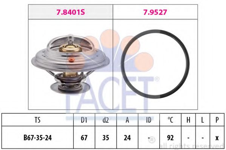 Термостат Audi A4, A6, A8/Skoda SUPERB, VW Passat 1.6-4.2i 96-08 (92 C) (7.8401) Facet Facet (78401) - зображення 1