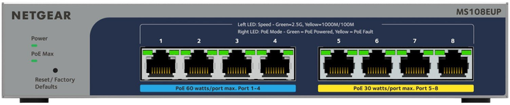 Przełącznik Netgear MS108EUP 8x 2.5G Ultra60 PoE++ Grey (MS108EUP-100EUS) - obraz 1