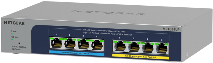 Przełącznik Netgear MS108EUP 8x 2.5G Ultra60 PoE++ Grey (MS108EUP-100EUS) - obraz 4