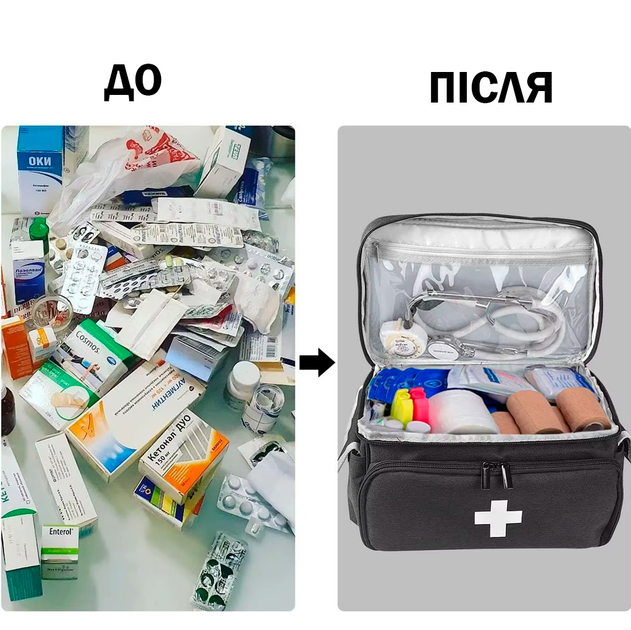 Сумка Першої допомоги Аптечка медична з кишенями для дому подорожей 29х17,5 см Чорна - зображення 2