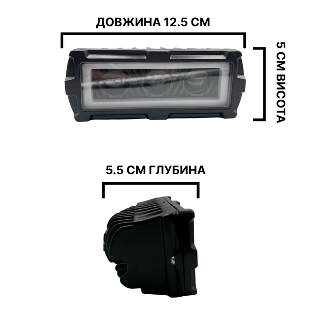 Додаткова світлодіодна LED лід міні/mini фара на 3 лінзи із чіткою СТГ білий + жовтий колір (1шт) - зображення 2