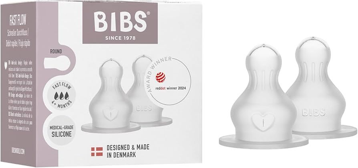 Змінні силіконові антиколікові соски для дитячих пляшечок BIBS (швидкий потік 4+m), 2 шт. - зображення 1
