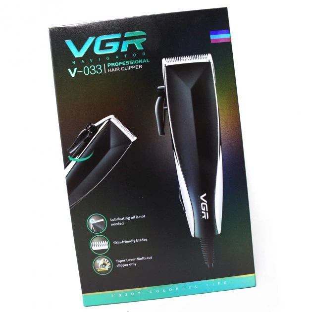 Професійна машинка для стрижки волосся від мережі 9 Вт VGR V-033 Pro Чорна + Ножиці та гребінець - Фото 10 Професійна машинка для стрижки волосся від мережі 9 Вт VGR V-033 Pro Чорна + Ножиці та гребінець - изображение 10