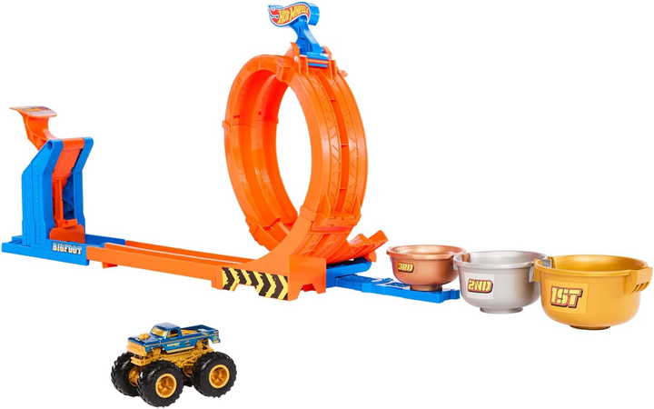 Zestaw do zabawy Hot Wheels Monster Trucks Bigfoot 50 rocznica Pętla Skok po trofeum JBX64 (194735266340) - obraz 4