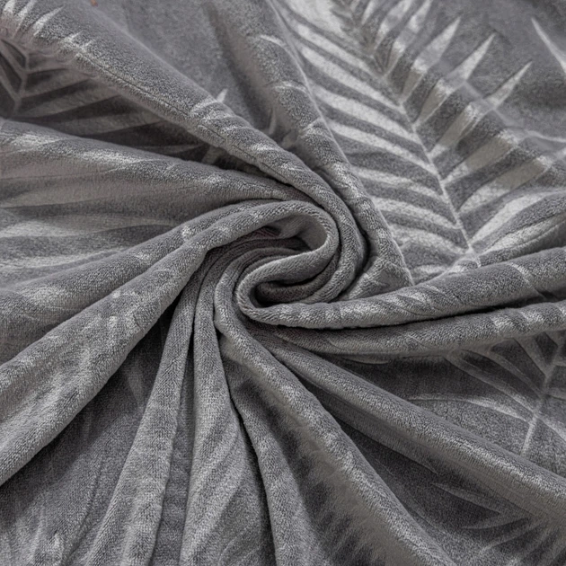 Чохол на крісло, диван, еластичний велюр, оксамит Domidekor Palm leaves, сірий 190-230 см (3817) - изображение 7