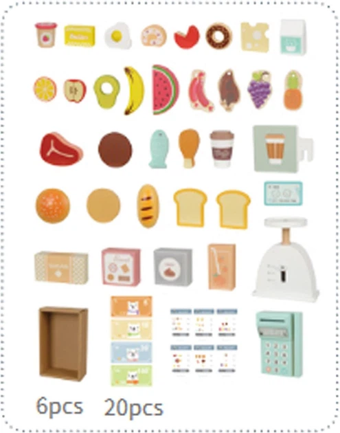 Дерев'яний набір Tooky Toy Продуктовий магазин з прилавком, духовкою, вагами, зчитувачем карток 73 деталі (6972633378129) - зображення 10