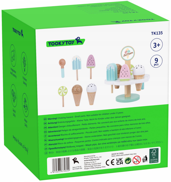 Zestaw drewniany Tooky Toy Lody agnetyczne na stojaku 9 elementów (6972633374824) - obraz 5