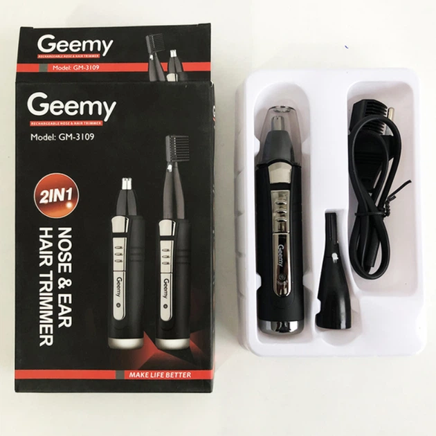 Триммер для носа и ушей + бритва для окантовки с гребнем 2 в 1 Geemy GM-3109 Black аккумуляторный 3 Вт зарядка от сети 220 В - изображение 9