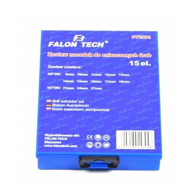 Набор экстракторов для поврежденных болтов, гаек 9-27мм 15эл. Falon-Tech FT1004 - изображение 4