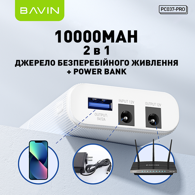 ИБП для маршрутизатора Bavin PC037 PRO 10000mAh-37WH 12V White (Y-PC037-PRO-WH) - изображение 2