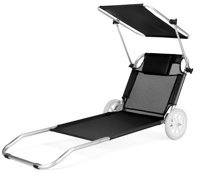 Шезлонг лежак Outtec Sun чорний з козирком для пляжу басейну саду - зображення 4