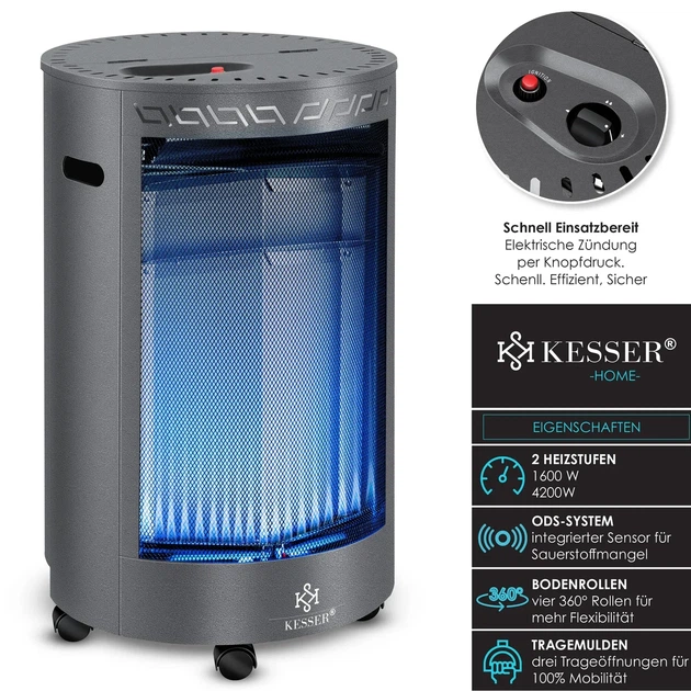 Газовий інфрачервоний обігрівач KESSER 4200W сірий 41 x 73 x 46 см - зображення 2