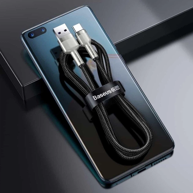 Кабель 2 м. USB to Type-C black, Cafule Metal Data Cable 66W Baseus для зарядки та передачі даних (CAKF000201) - Фото 5 Кабель 2 м. USB to Type-C black, Cafule Metal Data Cable 66W Baseus для зарядки та передачі даних (CAKF000201) - зображення 5