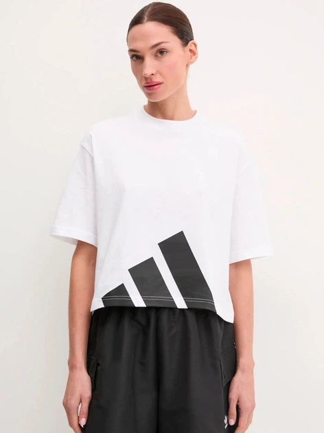 Футболка хлопковая оверсайз короткая женская Adidas W Bl Sj Bf T JG8737 S White/Black (4067902942513) - Фото 7 Футболка хлопковая оверсайз короткая женская Adidas W Bl Sj Bf T JG8737 S White/Black (4067902942513) - изображение 7