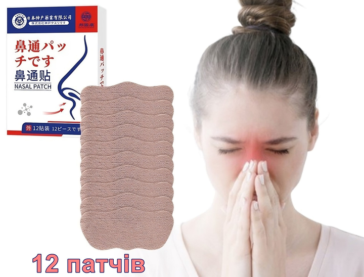 Пластир від нежитю та закладеності носа Nasal Soothing Patch 12 штук - изображение 1