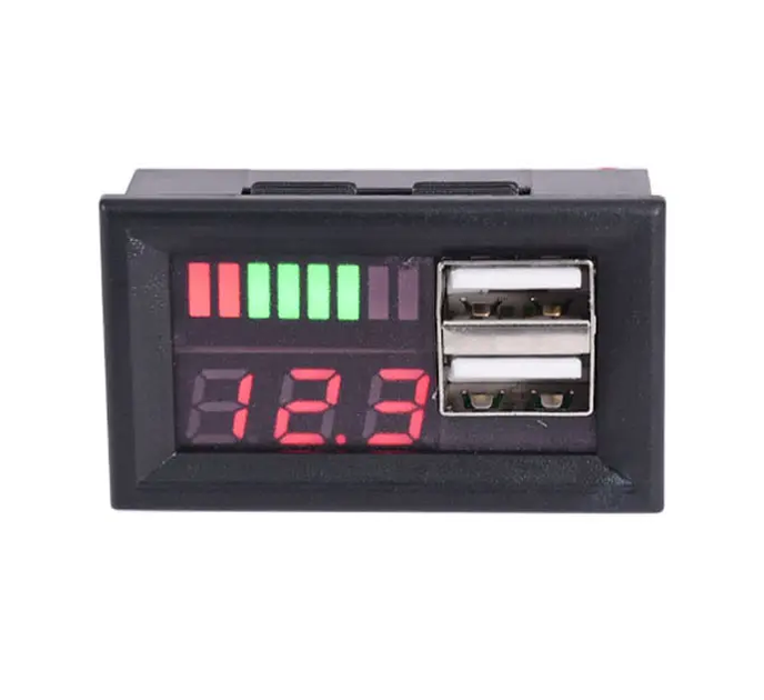 Індикатор заряду акумулятора, вольтметр 12В, 2xUSB, LED-дисплей, для авто та мотоцикла - зображення 7
