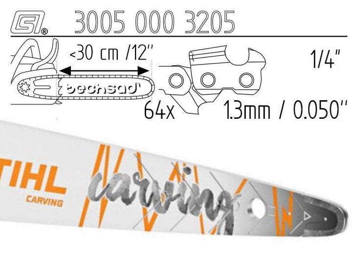 Напрямна шина для пилки Stihl Carving E 1/4" 1.3 мм/0.050" 30 см/12" (30050003205) - зображення 2