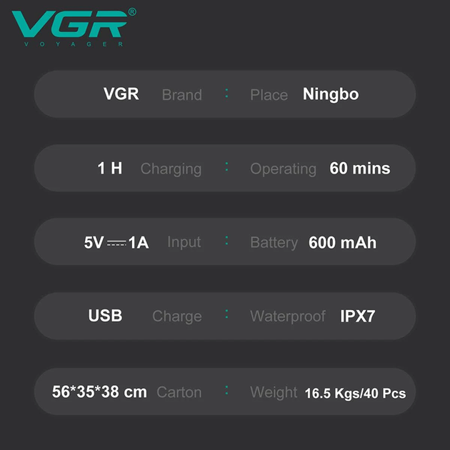 Электробритва VGR V-303 профессиональная 3in1 аккумуляторная беспроводная LED Display - изображение 9