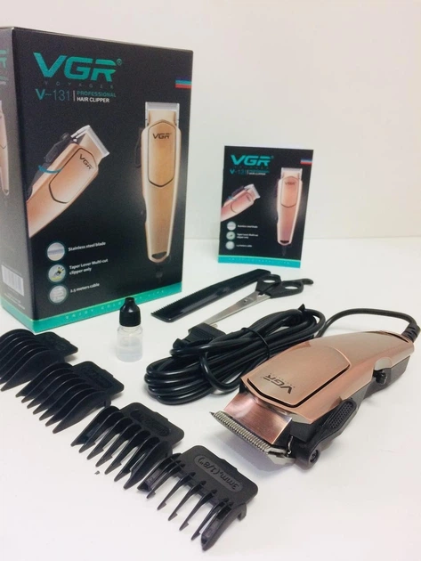 Професійна дротова машинка для стрижки VGR V-131 Pro Коричнева + Ножиці та Гребінець - зображення 2