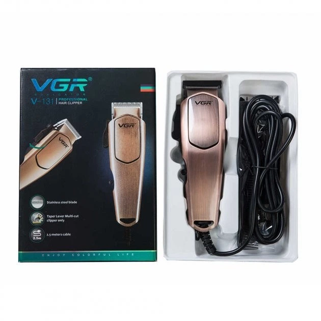 Професійна дротова машинка для стрижки VGR V-131 Pro Коричнева + Ножиці та Гребінець - зображення 14