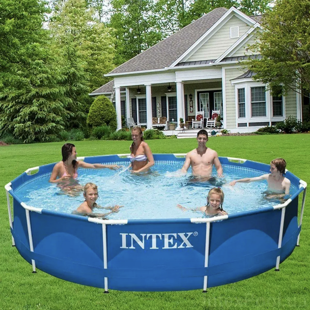 Бассейн круглый каркасный прочный Intex 28210 с сливным клапаном 366х76 см на 6503 л синий - изображение 3