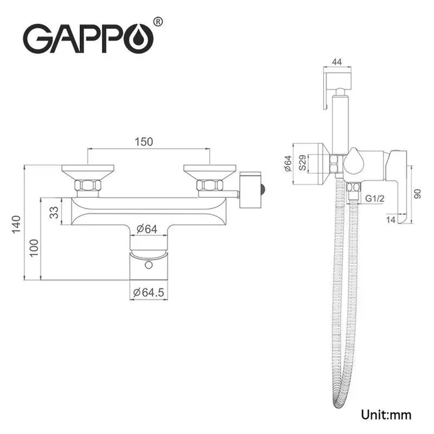 Змішувач з гігієнічною лійкою GAPPO G2003-6, чорний/хром - изображение 8
