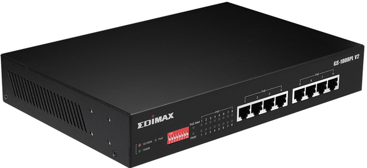 Switch Edimax Long Range 8-Port Gigabit Ethernet PoE+ Switch with DIP Switch Black (GS-1008PL V2) - obraz 3
