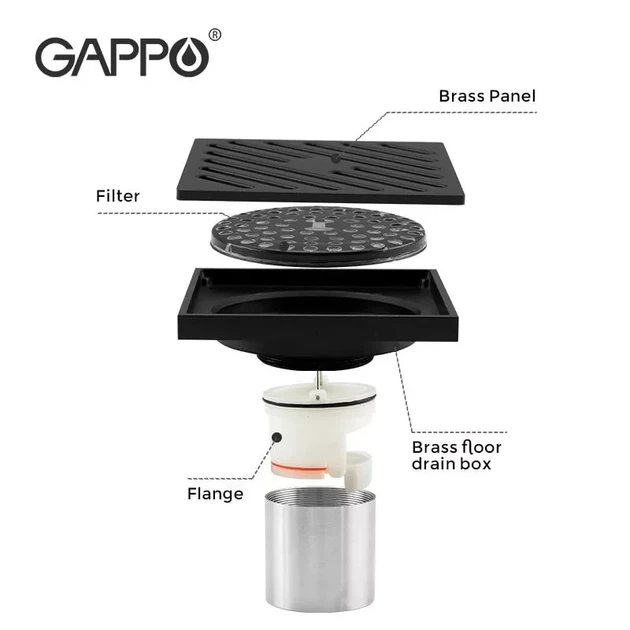 Трап вертикальний GAPPO G81050-6, латунь, 100х100 мм, чорний - зображення 6