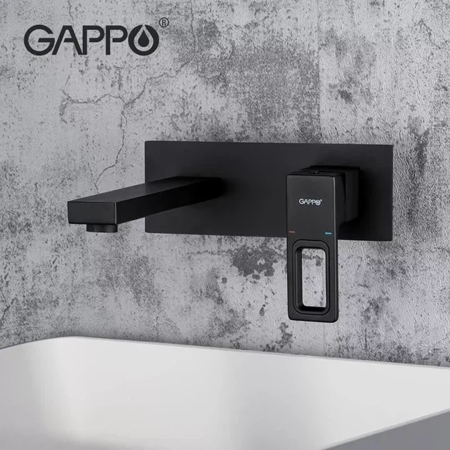 Змішувач для умивальника настінний GAPPO G1017-16, чорний - Фото 3 Змішувач для умивальника настінний GAPPO G1017-16, чорний - зображення 3