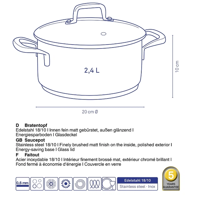 Garnek z pokrywką Kela Flavoria 20 cm 2.4 l (4025457101724) - obraz 3
