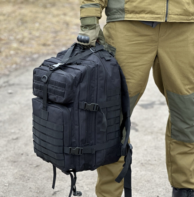 Военный тактический рюкзак 50л штурмовой Oxford 800D с системой крепления MOLLE водостойкий на 2 лямки. Черный - изображение 7