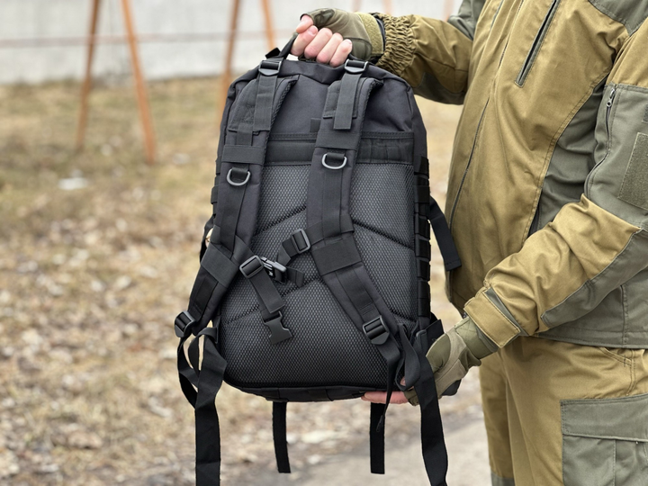 Военный тактический рюкзак 50л штурмовой Oxford 800D с системой крепления MOLLE водостойкий на 2 лямки. Черный - изображение 9