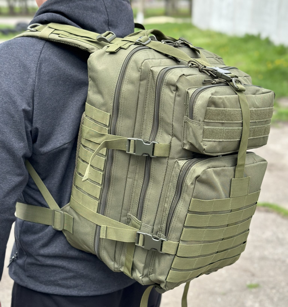 Військовий тактичний рюкзак 50л штурмовий Oxford 800D зі системою кріплення MOLLE водостійкий на 2 лямки Олива - зображення 9