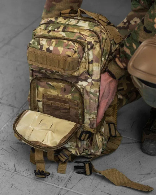 Военный тактический штурмовой рюкзак 45л Oxford 1200D водостойкий крепкий, армейский рюкзак Мультикам - изображение 3