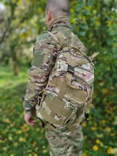 Военный тактический штурмовой рюкзак 45л Oxford 1200D водостойкий крепкий, армейский рюкзак Мультикам - изображение 6