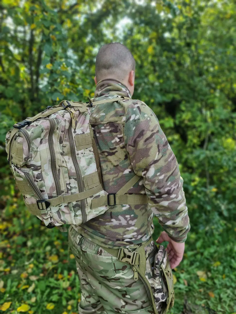 Военный тактический штурмовой рюкзак 45л Oxford 1200D водостойкий крепкий, армейский рюкзак Мультикам - изображение 8