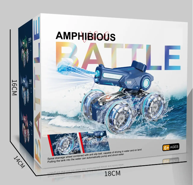 Игрушечный танк Amphibious Battle с водяной пушкой и ездой по воде TOPA Радиоуправляемая плавающая машинка - амфибия с LED подсветкой с пультом ДУ Синий - изображение 10