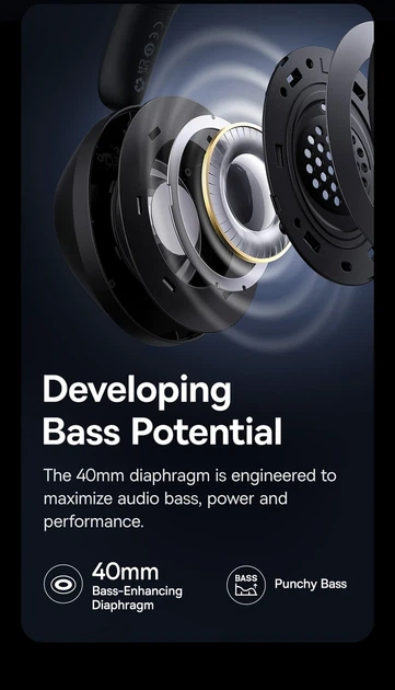 Бездротові навушники з шумозаглушенням Baseus Bass 30 Max (black) - зображення 3