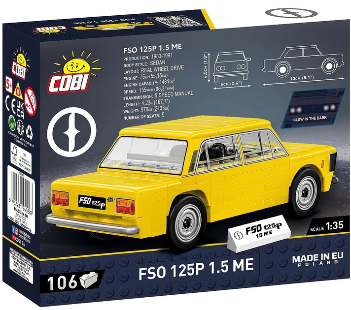 Klocki Cobi Cars Youngtimer Fso Żółty 106 elementów (5902251245887) - obraz 2