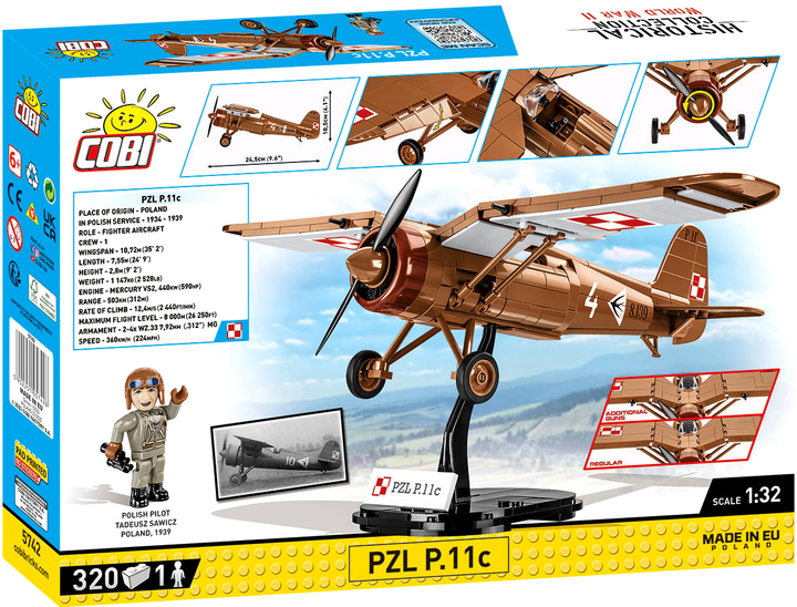 Klocki Cobi Hc Wwii samolot Pzl P11C Brązowy 320 elementów (5902251057428) - obraz 2