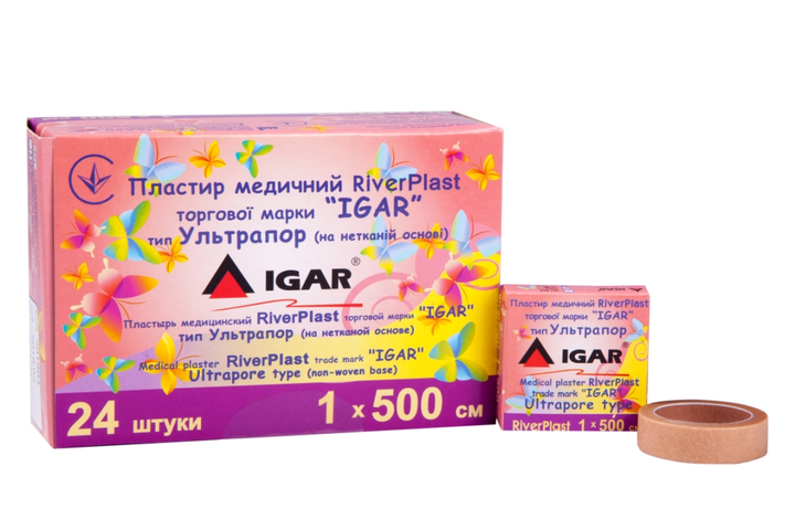 Пластырь медицинский RiverPlast IGAR тип Ультрапор (на нетканой основе) 1 х 500 см (1 упаковка - 24 шт) - изображение 1